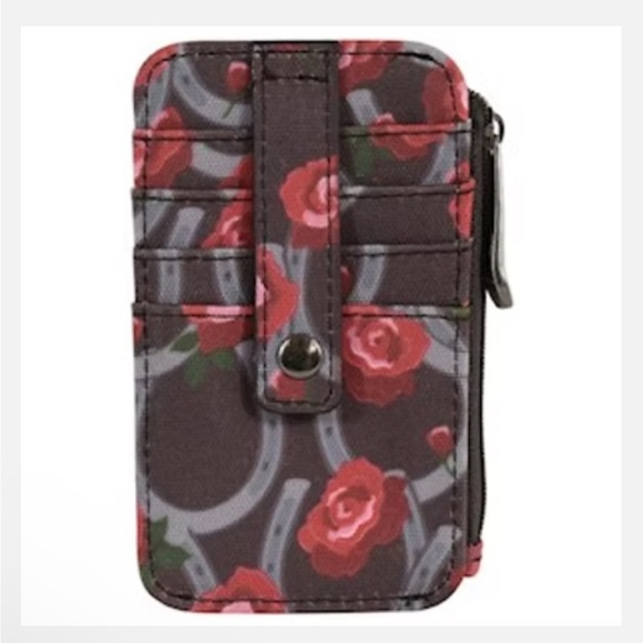 JUSTIN CARD ORGANIZER, MULTICOLOR FLORAL W/HORSESHOES PRINT - Picture 1 of 3